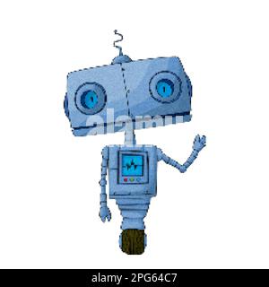 Robot pixel art in stile retrò, illustrazione vettoriale Foto Stock