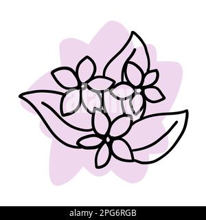 Fiore in contorno doodle stile piatto con pennello lilla colorato. Semplice elemento floreale pianta disegno decorativo. Linea disegnata a mano art. Schizzo creativo. Ve Illustrazione Vettoriale
