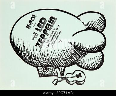 LED Zeppelin 1971 Concert Handbill / Flyer - Cartoon Blimp da Honolulu, Hawaii Foto Stock