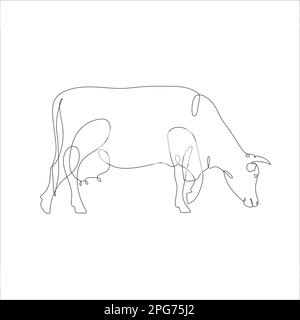 Mucca in stile disegno a linea continua. Disegno a linea continua di bestiame bovino. Mucca in astratta e minimalista icona lineare. Illustrazione vettoriale. Illustrazione Vettoriale