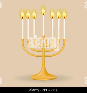Menorah per sette candele. Gold Ganukkah menorah per sette candele. Illustrazione vettoriale. Illustrazione Vettoriale