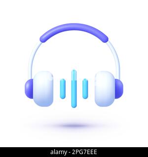 Cuffie 3D in stile moderno su sfondo bianco. Illustrazione vettoriale del poster del modello. Apparecchiature sonore. Disegno di illustrazione vettoriale Illustrazione Vettoriale