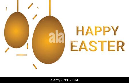 Buon biglietto di Pasqua con uova d'oro e confetti isolati su sfondo bianco. Illustrazione vettoriale. Illustrazione Vettoriale