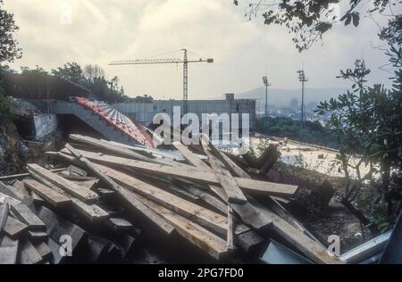 Agosto 1991 archivio immagine dei lavori di costruzione della piscina a Montjuic, Barcellona, per le Olimpiadi di Barcellona del 1992. Foto Stock