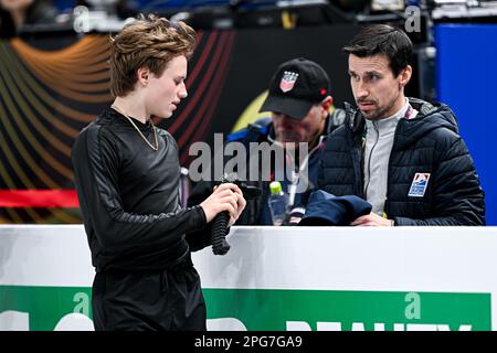 Ilia MALININ (USA), durante la pratica maschile, al Campionato Mondiale di Pattinaggio ISU 2023, alla Saitama Super Arena, il 21 marzo 2023 a Saitama, Giappone. Credit: Raniero Corbelletti/AFLO/Alamy Live News Foto Stock