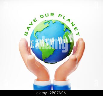 Sustain Earth Concept: Mani stilizzate di plastilina umana che tengono la Terra Foto Stock