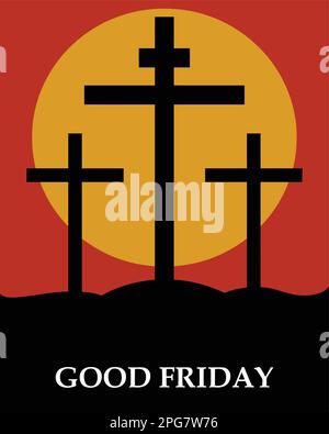 Illustrazione della crocifissione di Gesù Cristo sulla croce del Monte Calvario con la luna sullo sfondo Illustrazione Vettoriale