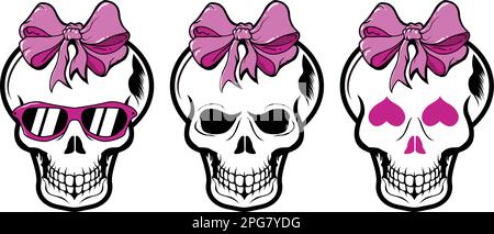 Illustrazione vettoriale rosa Punk Skull girl o girlie Illustrazione Vettoriale