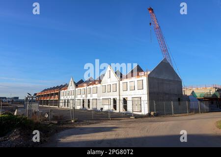 Costruzione di nuove case nel Koningskwartier Zevenhuizen, Zuidplaspolder, Paesi Bassi Foto Stock