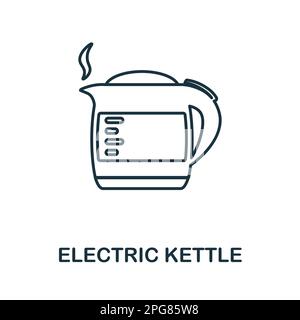 Icona della linea del bollitore elettrico. Elemento semplice da collezione cucina. Creative Electric Kettle contorno icona per web design, modelli, infografiche e. Illustrazione Vettoriale