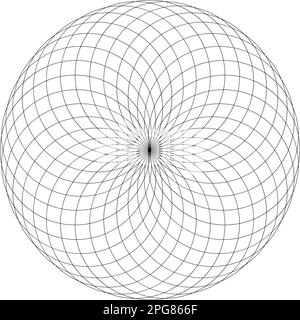 Figura geometrica in bianco e nero. Geometria sacra Torus Yantra o immagine vettoriale dell'occhio ipnotico Illustrazione Vettoriale