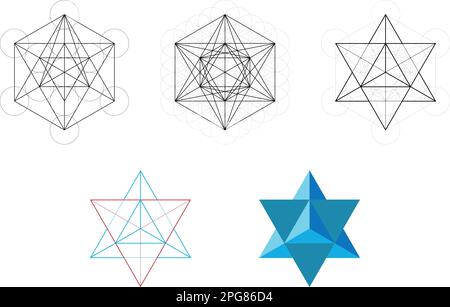 Insieme di elementi geometrici e forme. Geometria Sacra Davids Star sviluppo da Metatrons Cube. Disegni vettoriali Illustrazione Vettoriale