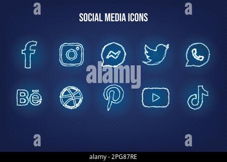 Popolare social network logo raccolta icone Illustrazione Vettoriale