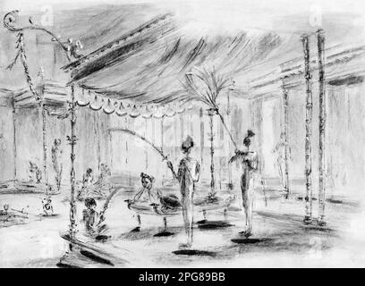 Concept Art / Set Design by Art Director OLIVER MESSEL per il film VIVIEN LEIGH e CLAUDE RAINS in CAESAR AND CLEOPATRA 1945 regista GABRIEL PASCAL giocare George Bernard Shaw Gabriel Pascal Productions / produttori indipendenti / Orchestra Sinfonica Nazionale / Eagle-Lion Distributors Ltd. Foto Stock