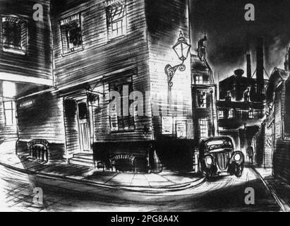 Concept Art / Set Design by Art Director ROY OXLEY per il film RICHARD ATTENBOROUGH ALASTAIR SIM e SUSAN SHAW a LONDRA APPARTIENE A ME aka DULCIMER STREET 1948 regista SIDNEY GILIAT romanzo Norman Collins sceneggiatura Sidney Gilliat e J.B. Produttori Williams Sidney Gilliat e Frank Launder singole immagini / General Film Distributors (GFD) Foto Stock