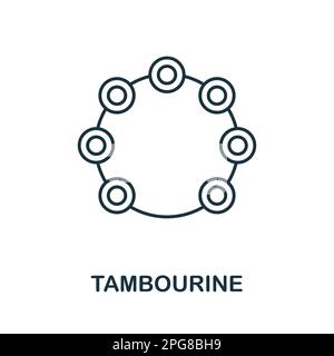 Icona della linea di tamburello. Elemento semplice della collezione di strumenti musicali. Creative Tambourine contorno icona per web design, modelli, infografiche e. Illustrazione Vettoriale