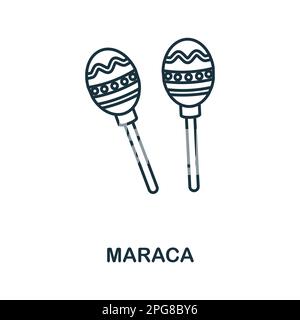 Icona linea Maraca. Elemento semplice della collezione di strumenti musicali. Creative Maraca contorno icona per web design, modelli, infografiche e altro ancora Illustrazione Vettoriale