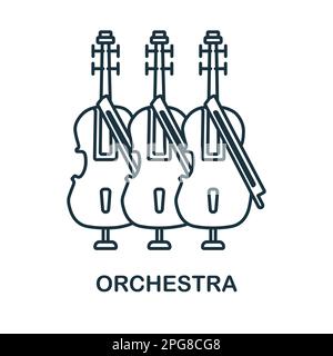 Icona linea orchestra. Elemento semplice della collezione di strumenti musicali. Creative Orchestra contorno icona per web design, modelli, infografiche e. Illustrazione Vettoriale