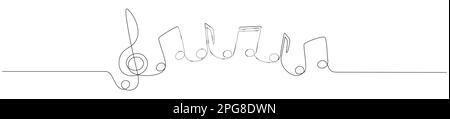 Note musicali disegno continuo di una linea. Vettore isolato su bianco. Illustrazione Vettoriale