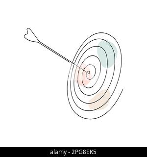 Destinazione con disegno a linea continua con freccia. Cerchio obiettivo lineare disegnato a mano con forme astratte pastello. Illustrazione vettoriale isolata su bianco. Illustrazione Vettoriale