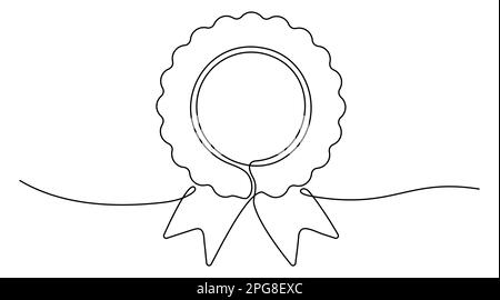 Premio Win nastro linea continua grafica disegnata. Linea contorno badge certificato. Illustrazione vettoriale isolata su bianco. Illustrazione Vettoriale