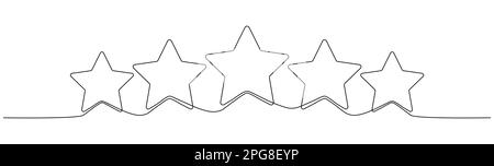 Disegno a linea continua a cinque stelle. Valutazione revisione simbolo lineare a stella. Illustrazione vettoriale isolata su bianco. Illustrazione Vettoriale