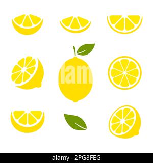 Set di fette di frutta al limone. Raccolta di agrumi. Illustrazione vettoriale isolata su bianco. Illustrazione Vettoriale