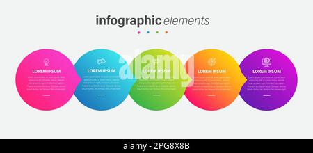 Infografica aziendale processo sottile con modello quadrato con icone e 5 opzioni o passaggi. Illustrazione vettoriale. Illustrazione Vettoriale