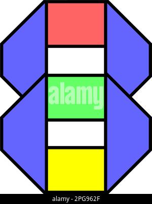 Font alfabeto piegato da carta colorata, logo arabo numero otto in nastro multicolore, illustrazione vettoriale 10EPS Illustrazione Vettoriale