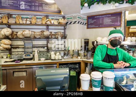 Città del Messico, Polanco, le Pain Quotidien contatore, panetteria, uomo uomini maschio, adulti, residenti residenti, interni interni, dipendenti dipendenti lavoratore WO Foto Stock