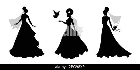 Set di sagome vettoriali di una sposa afro. Illustrazione Vettoriale