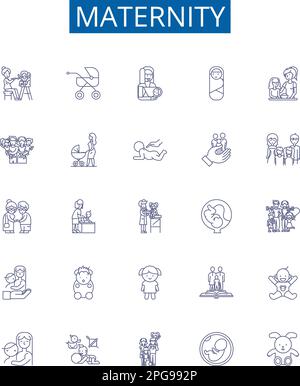 Linea maternità icone segni set. Progettare la collezione di gravidanza, parto, parto, maternità, infermieristica, contorno di gestazione, neonati, neonati Illustrazione Vettoriale