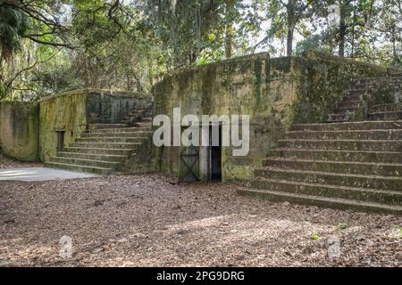 Rovine di Fort Fremont, St Isola di Helena, Carolina del Sud Foto Stock