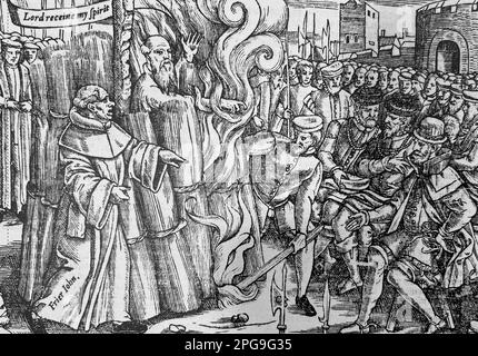 THOMAS CRANMER (1489-1556) Arcivescovo di Canterbury e capo della riforma inglese. La sua esecuzione ad Oxford il 21 marzo 1556. Foto Stock