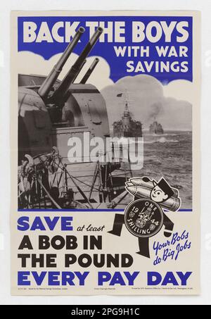 Indietro i ragazzi con i risparmi di guerra . Paese: Inghilterra stampato da: J. Howitt & Son, Ltd.. 1942 - 1945. Ufficio per la gestione delle emergenze. Ufficio delle informazioni di guerra. Filiale operazioni nazionali. Ufficio servizi speciali. 3/9/1943-9/15/1945. Manifesti stranieri della seconda guerra mondiale Foto Stock