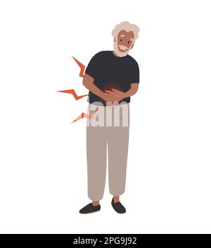 Uomo anziano nero che soffre di dolore addominale Illustrazione Vettoriale