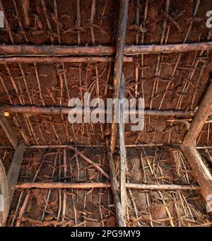 Fattoria tradizionale cottage, Sligo, Irlanda, camino con tetto di torba. Case tradizionali, ambiente rurale, Regno Unito. Architetto: Na, 2020. Foto Stock