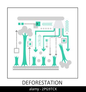 Problema naturale di deforestazione. Disastro ambientale, illustrazione del vettore di problema ecologico Illustrazione Vettoriale