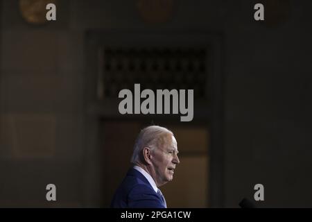 Washington, Stati Uniti. 21st Mar, 2023. STATI UNITI Il Presidente Joe Biden parla al Summit sulla conservazione in azione della Casa Bianca presso il Dipartimento dell'interno di Washington, DC, il 21 marzo 2023. Foto di Oliver Contreras/UPI Credit: UPI/Alamy Live News Foto Stock