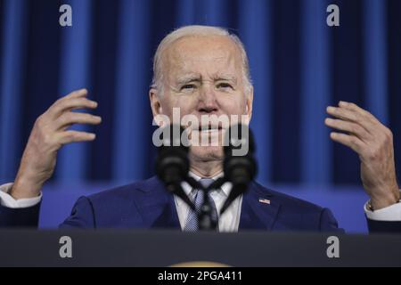 Washington, Stati Uniti. 21st Mar, 2023. STATI UNITI Il Presidente Joe Biden parla al Summit sulla conservazione in azione della Casa Bianca presso il Dipartimento dell'interno di Washington, DC martedì 21 marzo 2023. Foto di Oliver Contreras/UPI Credit: UPI/Alamy Live News Foto Stock