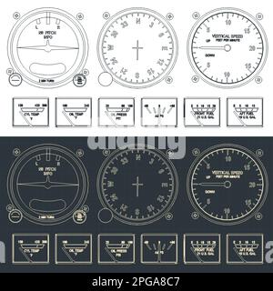 Illustrazione vettoriale stilizzata di progetti del pannello di controllo dell'aereo Illustrazione Vettoriale