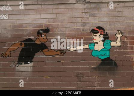 USA, Maine Portland, Wall Art, Pop Art, Alley Off Center Street, a sud di Spring St Foto Stock