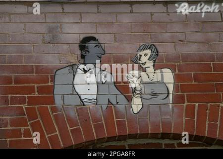 USA, Maine Portland, Wall Art, Pop Art, Alley Off Center Street, a sud di Spring St Foto Stock