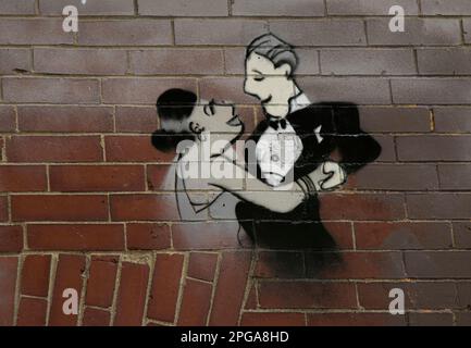 USA, Maine Portland, Wall Art, Pop Art, Alley Off Center Street, a sud di Spring St Foto Stock