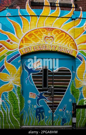 USA, Maine Portland, Wall Art, Pop Art, Alley Off Center Street, a sud di Spring St Foto Stock