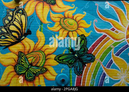 USA, Maine Portland, Wall Art, Pop Art, Alley Off Center Street, a sud di Spring St Foto Stock