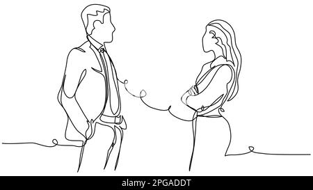 Comunicare i dipendenti al lavoro in una riga su sfondo bianco. Illustrazione Vettoriale