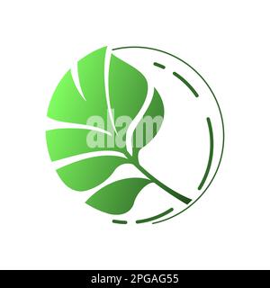 Design con logo a foglia. Semplice simbolo di ecologia. Illustrazione vettoriale. Logo aziendale isolato Illustrazione Vettoriale