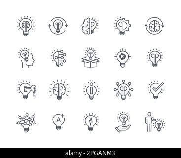 Icone di luce idea insieme di contorno Illustrazione Vettoriale