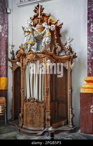 Confessionale a St. Chiesa di Marys a Fuerstenfeld Abbazia, ex abbazia cistercense a Fuerstenfeldbruck, Baviera, Germania Foto Stock